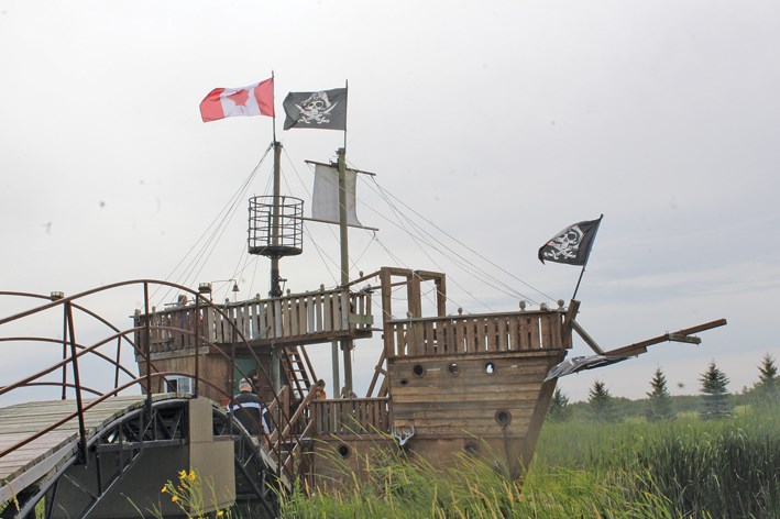 One of the final events of the music jam in the field to honour Gerry Lund was a three-gun salute from the cannon Lund had made for his pirate ship. The replica ship, the walking bridge to it, the man-made lake and zip line were entertaining for young and old.
