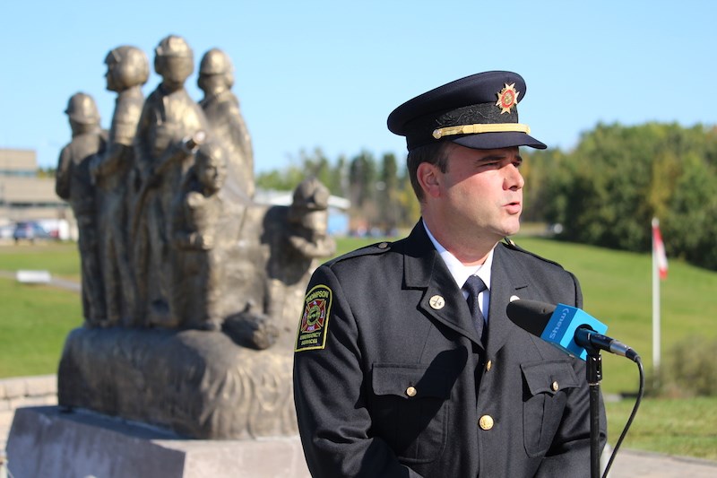 Thompson Professional Firefighters Association president Travis Mirus served as the master of ceremonies during this year’s 9/11 tribute in Thompson.