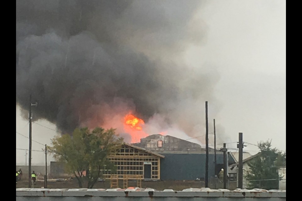 Canupawakpa community centre in flames Thursday afternoon.