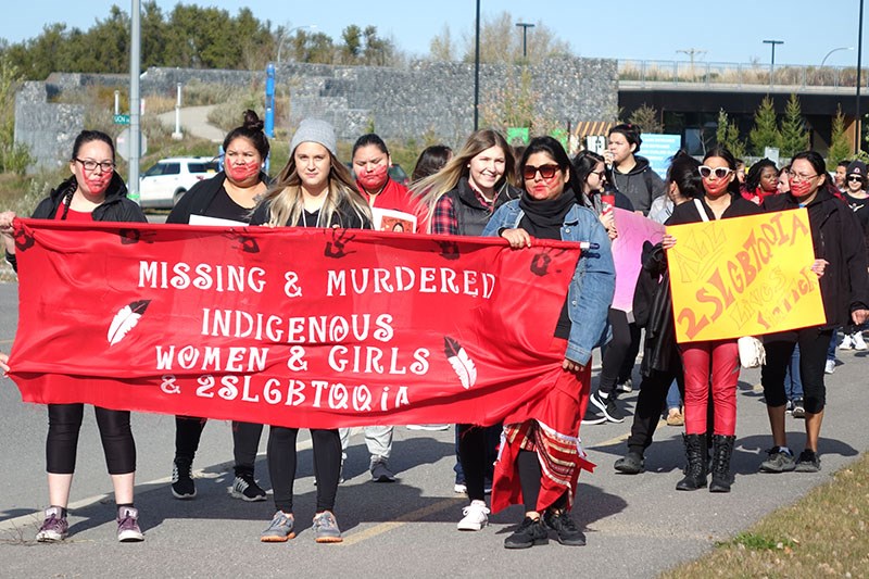 Fourth-year University of Manitoba Northern Social Work students lead an Oct. 4 walk in Thompson to