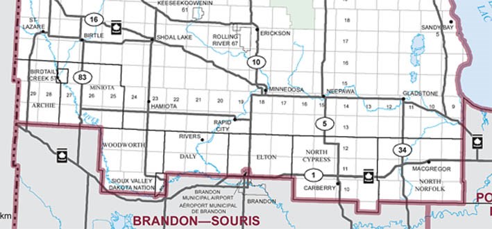 The extreme southern portion of Dauphin-Swan River-Neepawa riding includes McAuley, Miniota, Kenton, residents in the municipalities of Ellice-Archie, Prairieview and Wallace-Woodworth.
