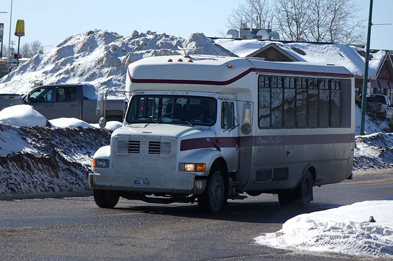 A Maple Bus Lines bus providing transit services in Thompson last spring.