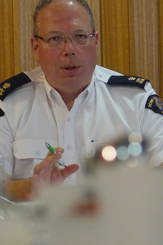 Thompson RCMP detachment officer-in-charge Insp. Brian Edmonds, seen here speaking to the Thompson C