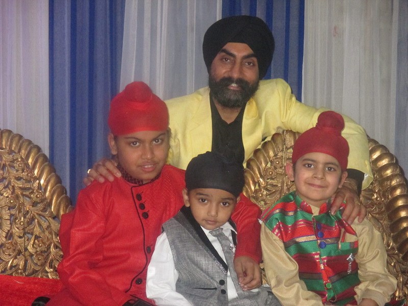 Inderjeet Singh of Thompson, in back, with his son Gurprakash, right, and his nephews Manvir, middle, and Gunraj, left, during a visit to India back in 2014. Singh sponsored his sister’s family to immigrate to Canada in 2011. The application was initially rejected in 2013 because of Gunraj’s medical and social service needs before being reopened in 2015. Nearly five years later, no decision has been made on the application.