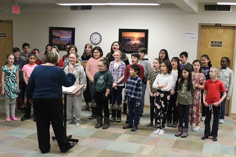 The Westwood School Grade 4-6 choir performs at the Feb. 25 School District of Mystery Lake board me
