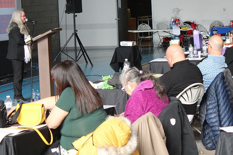 Rev. Agatha Spence delivers a speech on Indigenous healing at the second-annual Nisichawayasihk Cree