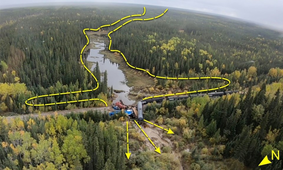 A photo of the site south of Ponton where a Hudson Bay Railway train derailed Sept. 15, 2018. The ye