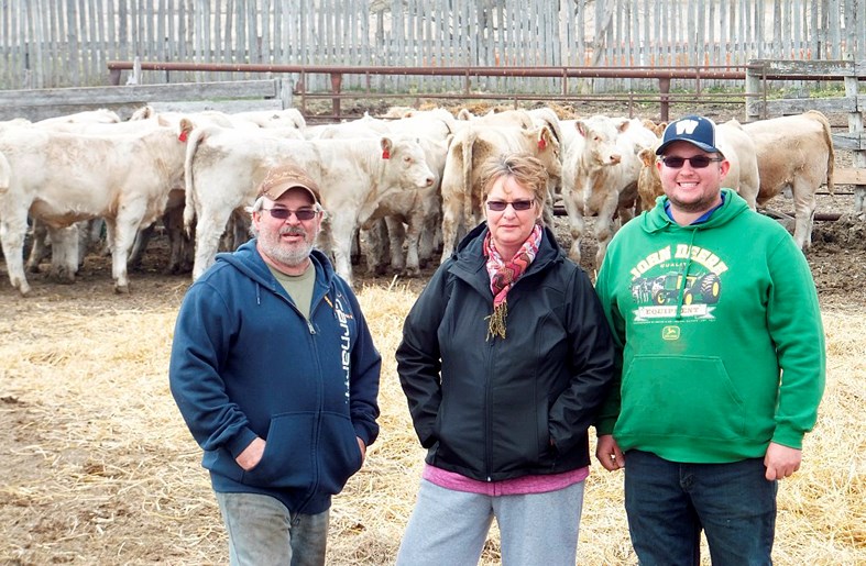 The family behind Tri-N Charolais Farms: Merv, Joanne and son Jesse Nykoliation.