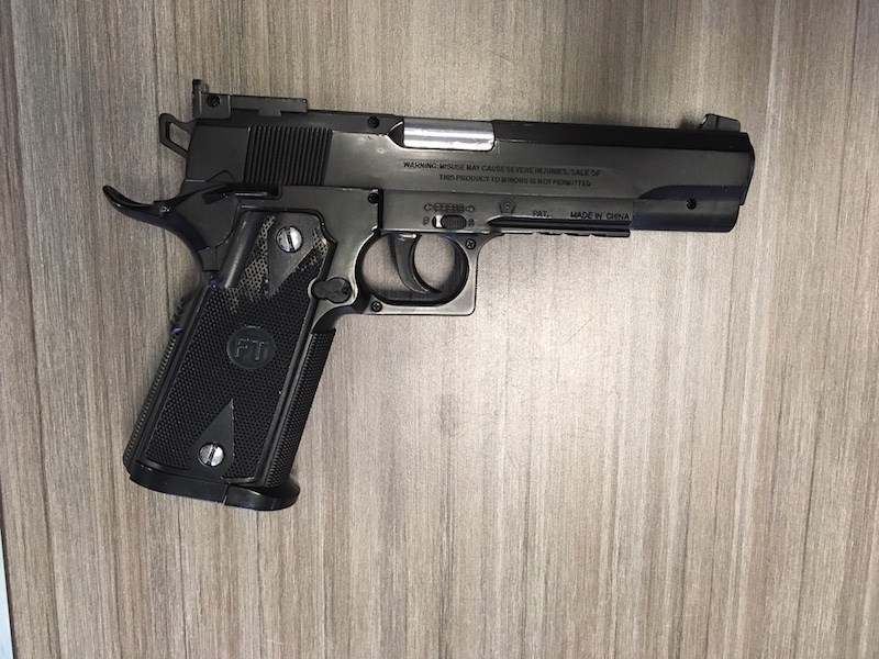 Thompson RCMP arrested a 25-year-old woman with this air pistol after responding to a complaint abou