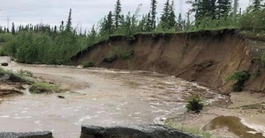 An image posted on Northern Manitoba MP Niki Ashton’s Facebook page shows a washed-out section of Highway 280 between Split Lake and Gillam June 30.
