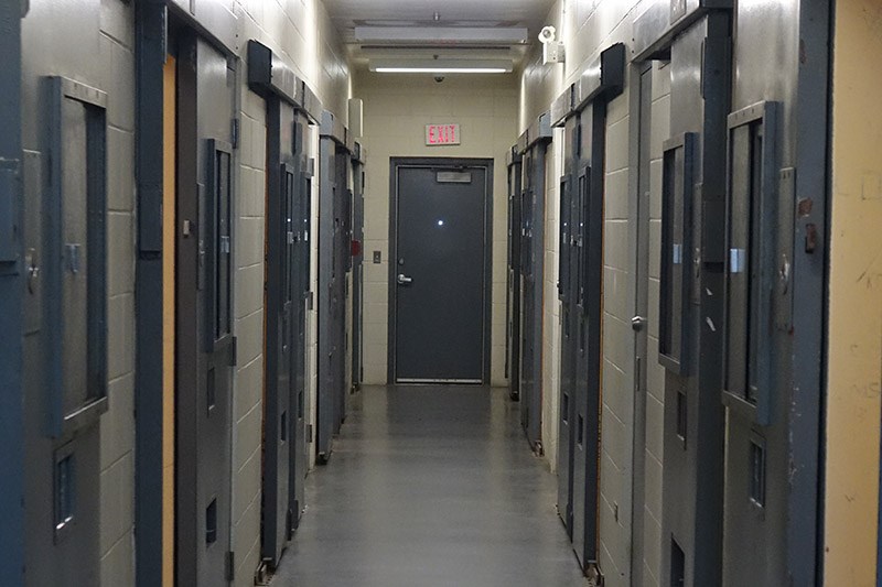 The cell block containing three drunk tanks and 11 holding cells at the Thompson RCMP detachment.