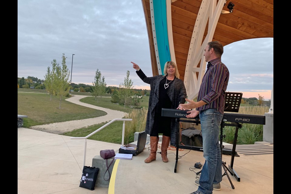 Co-directors for next summer’s musical, Matilda: Michelle Chyzyk and Dean Munchinsky on stage at the amphitheater in Festival Park, at the Discovery Centre in Brandon.
