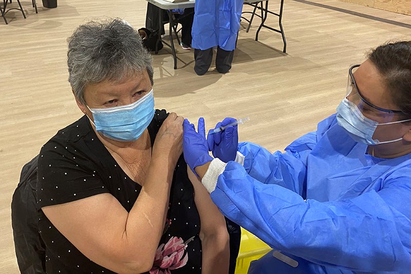 Veronica Apetagon was one of the first residents of Norway House Cree Nation to receive the Moderna COVID-19 vaccine after it arrived in the First Nation Jan. 7.