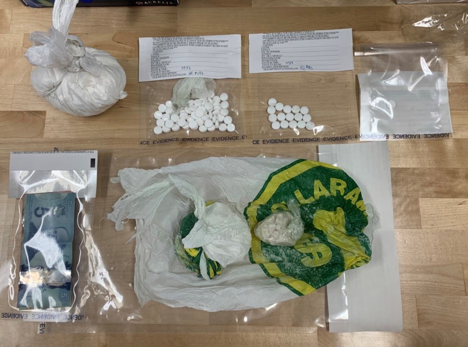 200 oxycodone pills and 142 grams of marijuana were seized when RCMP arrrested a man on a bus bound