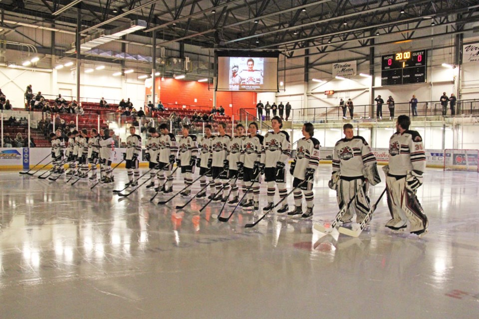 Virden Oil Capitols line-up in their home arena - Tundra Oil & Gas Place.