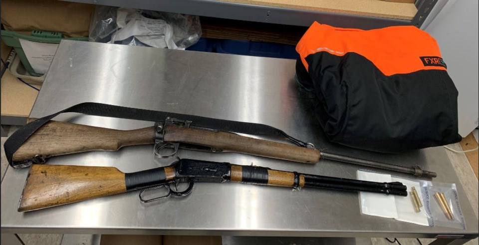 Moose Lake RCMP seized two guns from a man at a Sesame Street residence March 3.