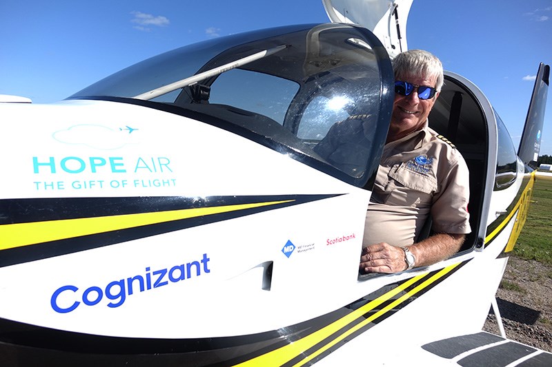 Give Hope Wings expedition chief pilot Dave McElroy shortly after landing at Thompson Airport Aug. 2