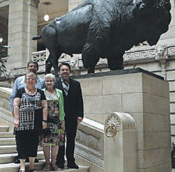 Paul Labelle (l), beside Arthur-Virden MLA Doyle Piwniuk, has just been recognized in the Manitoba Legislature on May 28, for his initiative to assist Norma Simpson, a car accident victim.