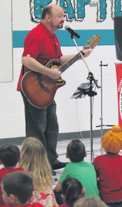 Michael Mitchell delighted students with his fun-filled “Canadian-themed” songs and audience participation.