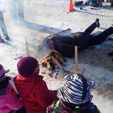 Myran Cook competes in the Lynn Lake Winter Carnival fire building competition.