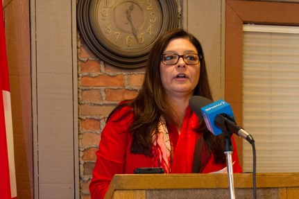 Liberal candidate Inez Vystrcil-Spence spoke to the Thompson Chamber of Commerce April 13.