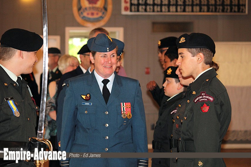 Lieutenant Colonel Michele Claveau on Cadet Inspection in Virden’s Legion Hall, June 14.