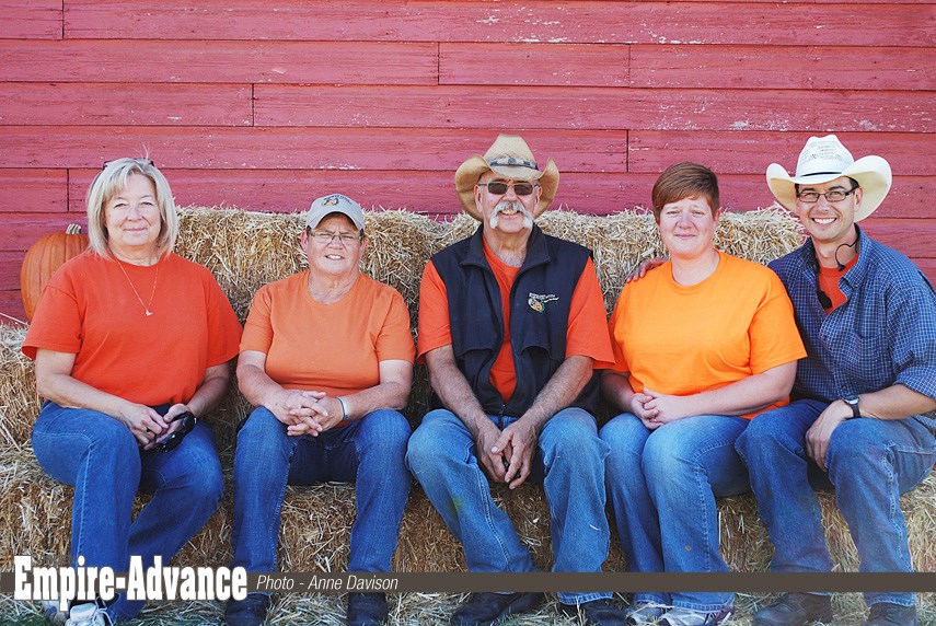 Partners and hardworking owners of Meandher Creek Pumpkin Patch enjoy 10 years of success, seeing the fun that kids and their families have at their farm near Oak Lake, (l-r) Louise Stitt, Judy and Don Podobni, and Tanis and Travis Podobni.