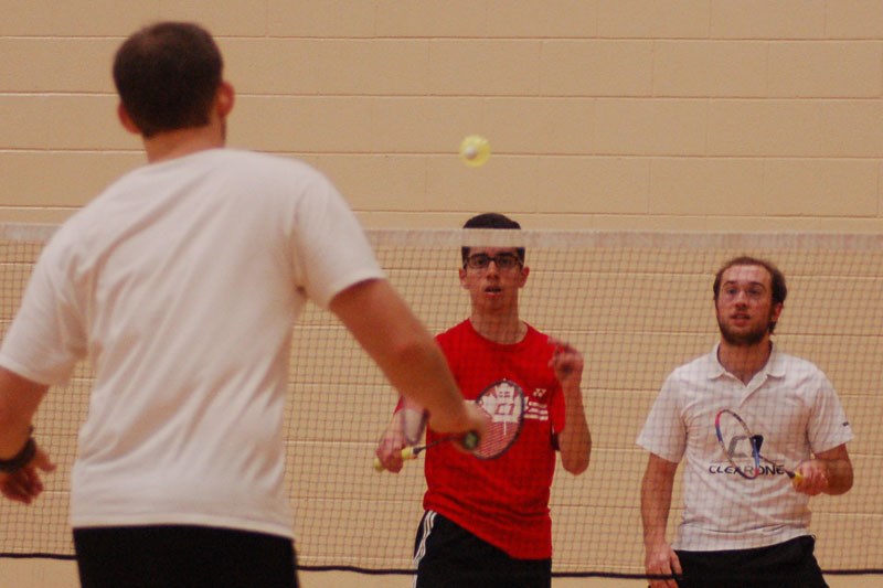 Mark Shinnie and Dale Kinley compete in a men’s doubles match dec 4
