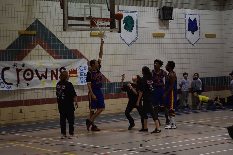 The Harlem Crowns, an exhibition basketball team from California, were at the CGCEC on March 2. Josh Masters, No. 12, the only Canadian member of the team, amused everyone with his on-court antics.