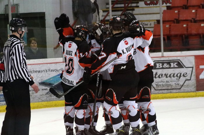 The RawTec Maulers celebrate a goal at the FAA earlier in the season.