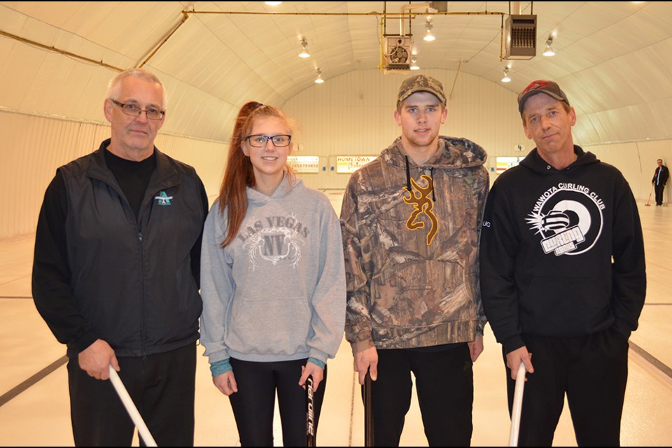 Aaron Oilfield (l to r): Duane Lamontagne (skip), Taylene Bourgon (3rd), Parker Weatherald (2nd) and Doug Bourgon (Lead.