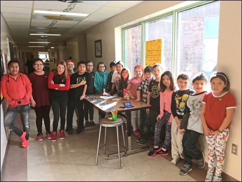 Noseworthy's Grade 3 class line up around one of their stations, "How to say no to smoking," located in the hallway outside the class. The topic for the grade was tobacco. Photos by Shannon Kovalsky