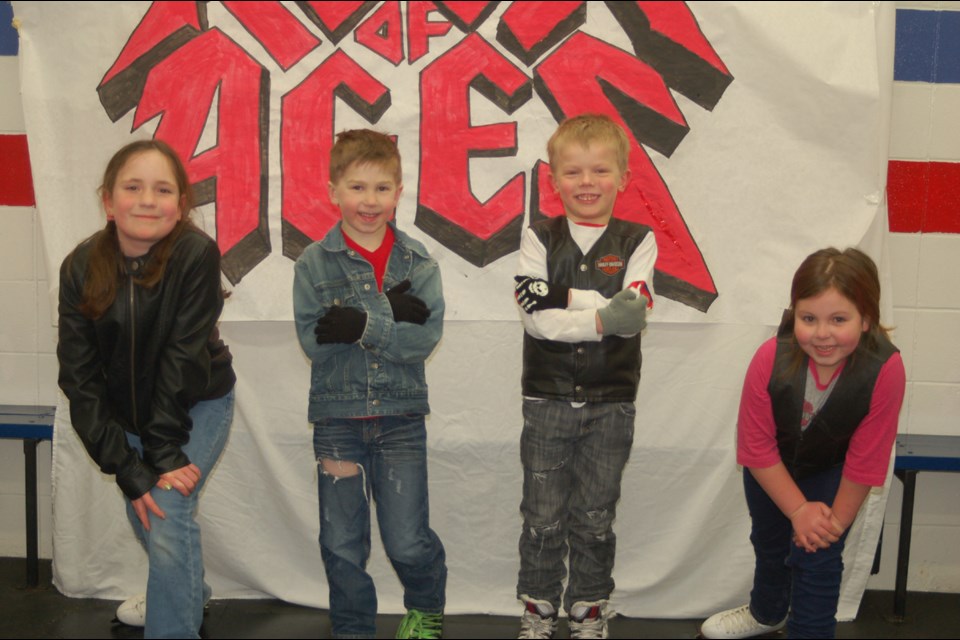 Preeceville Figure skating members who skated to Born to be Wild from left, were: Amber Spray, Gavin Erickson, Carter Moekerk and Trenley Nelson.