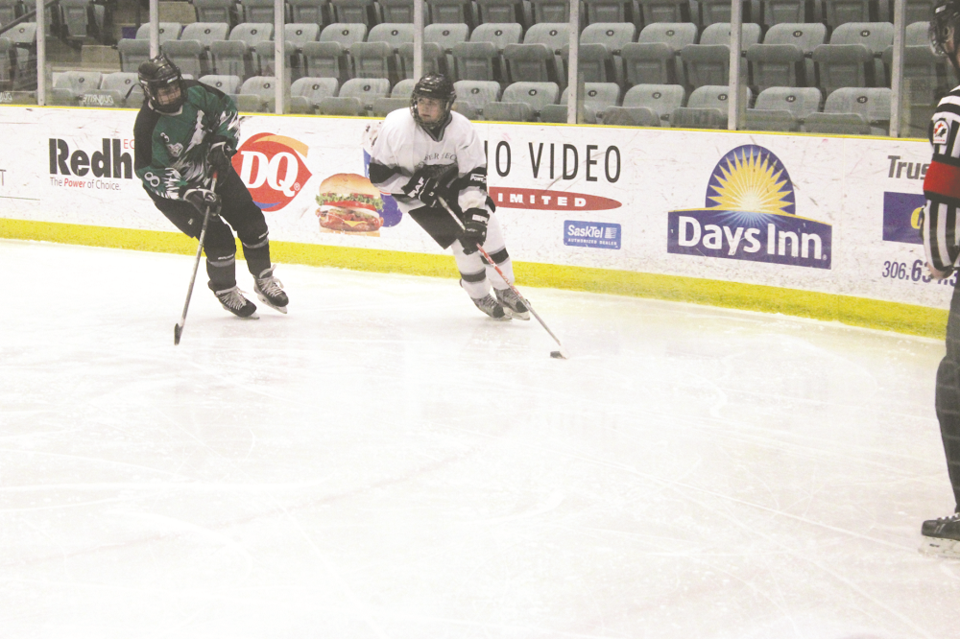 Panthers’ Jasynn Monteyne skates around Sarah Patel from the Comet Legends during Game 2 of the prov