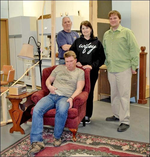 Spring Production
Off the Fields, Lately by Canadian Playwright David French is a sequel to his first play and reunites the Mercer Family. Members of the Battlefords Community Players performing in the production are: standing, Bernie Cardin, Cheryl Olson, Clint Barret; and seated, John Butler.