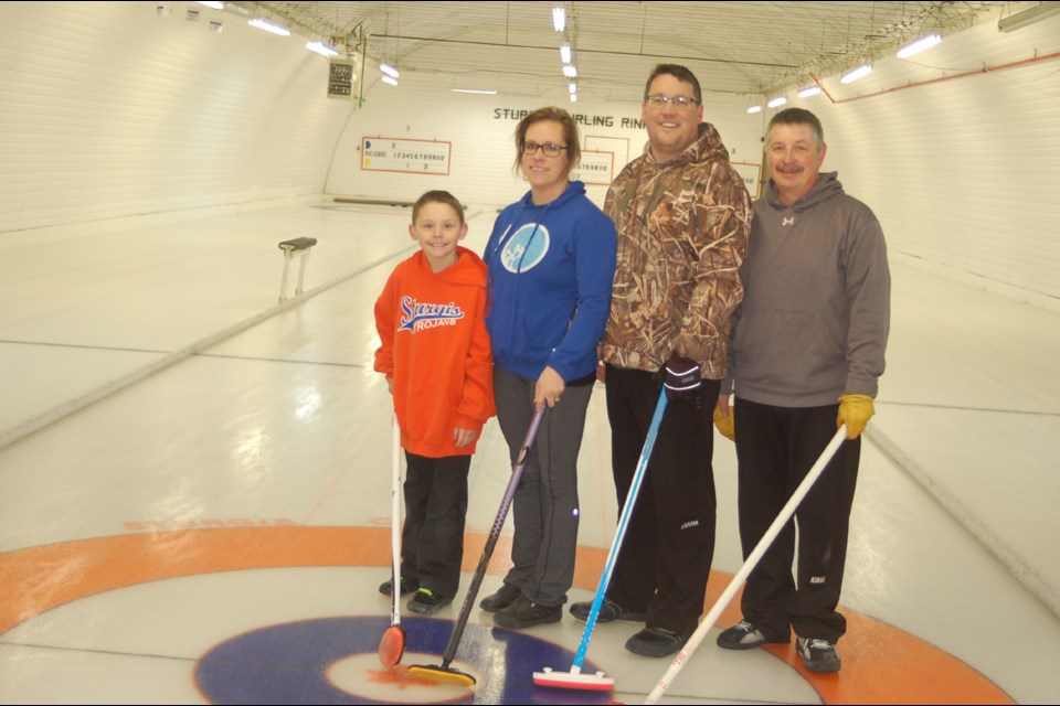 The winners of the Matt's Home Hardware bonspiel, held in Sturgis, from left, were: Trae Peterson, Kristen Peterson, Conrad Peterson and Perry Keller.