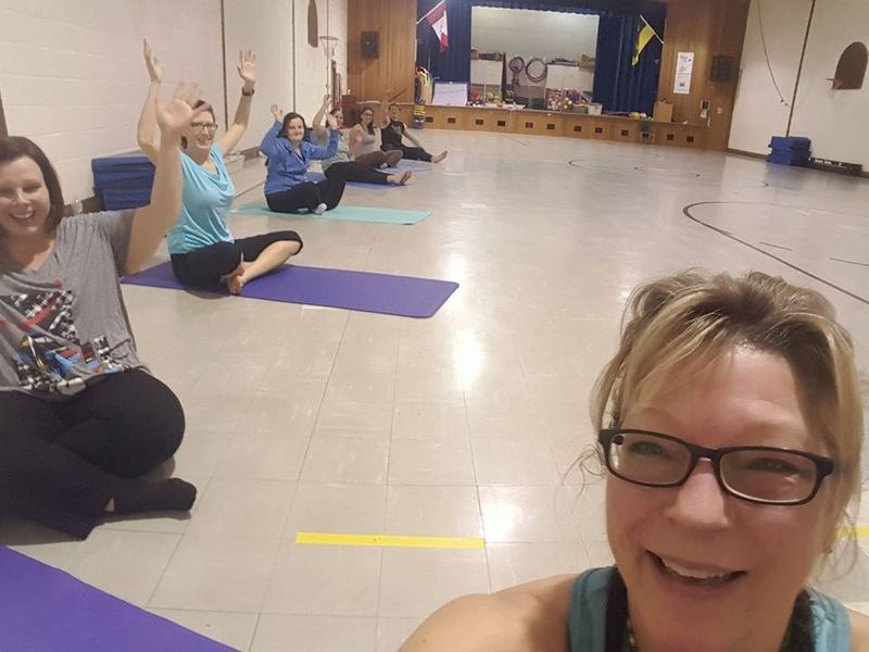 Maureen Humeniuk leads her PiYo class at the Victoria School gymnasium on Tuesdays and Thursdays.