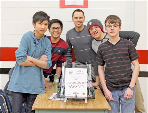 Members of the UCHS robotics team are Marco Sin, Salvador Lucenio, Mr. Shawn Whyte, Dawson Jensen and Dallas Spendelow. Photos submitted by Sherri Solomko
