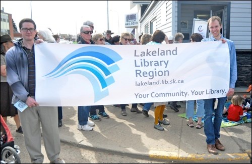 Library supporters in the Battlefords and area were at Herb Cox’s MLA office to protest budget cuts to libraries across Saskatchewan. The rally took place during the noon hour. Photos by John Cairns