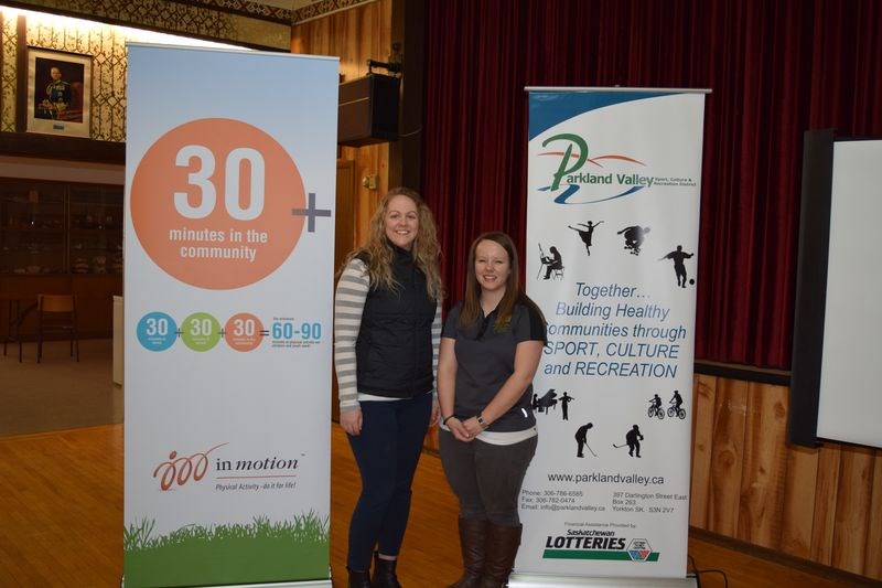 Moving Together Symposium organizers Kacie Loshka, left, of Saskatchewan in motion and Chelsey Johnson of Parkland Valley Sport, Culture and Recreational District were told by attendees about the challenges and successes of being physically active in and around Canora and Kamsack by attendees.