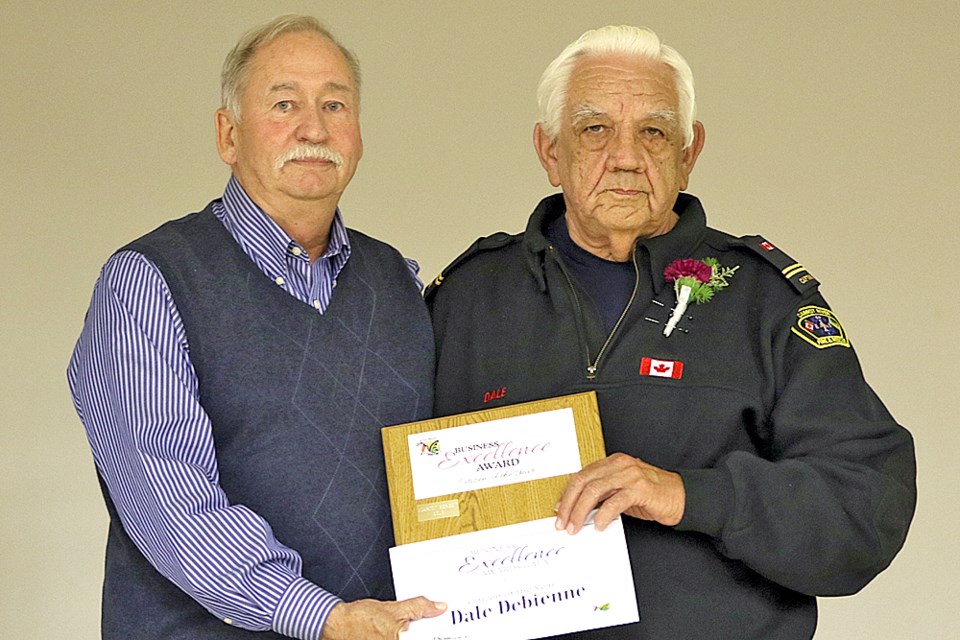Bob Gagné, Carrot River’s mayor, presents Dale Debienne with the citizen of the year award at the the Carrot River Board of Trade’s Business Excellence Awards Gala April 12.