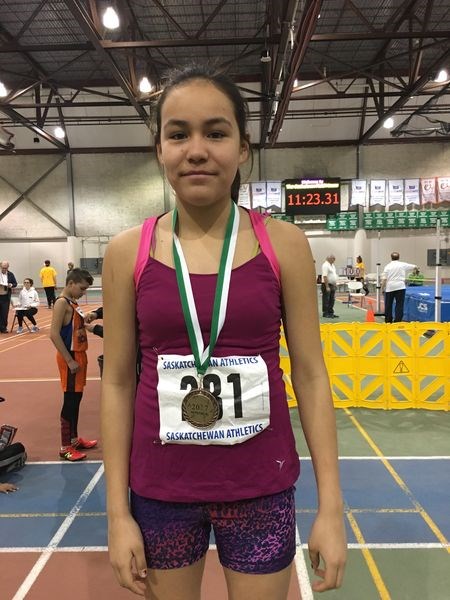 Cadence Campeau won a bronze medal in the 800-metre race at the Saskatchewan Aboriginal Indoor Track and Field Championships in Saskatoon.