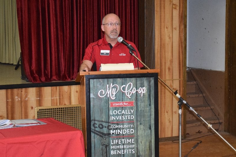 Dana Antonovich, Gateway Co-op, general manager, addressed the Gateway Co-op annual information meeting on April 18.