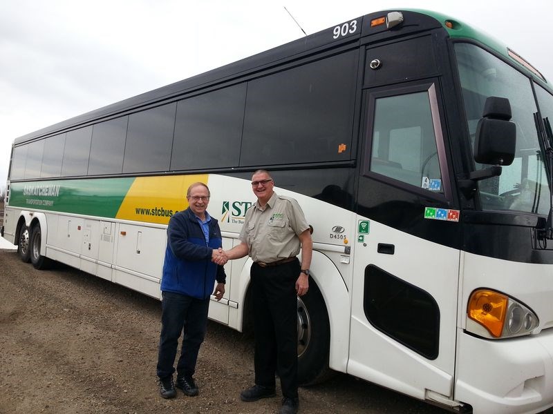 Stephen Ruten, who is a driver of the Kamsack Handi-Bus, took a moment to stop on Friday and chat with Terry Eagles, a bus driver for STC, currently staring at unemployment after the announced dissolution of the bus service by the Wall government budget brought down in March. Eagles said he has been an STC driver for 29 years, and has been on the Kamsack route for the last five, ever since Swan River was deleted from the route. Ruten expressed his displeasure with the axing of STC, noting that his children have relied, and still rely on the bus for transportation. Cutting the service will leave an irreplaceable void for small rural communities such as Kamsack, he said.