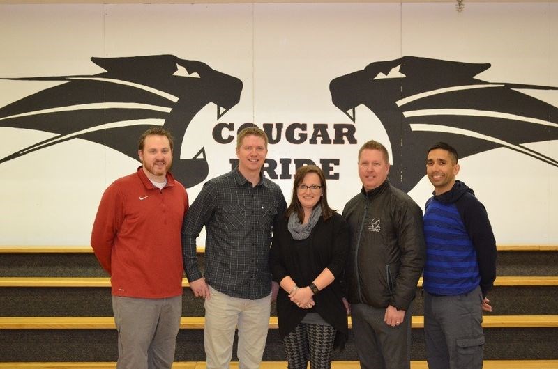 Pictured are, from left, Curtis Baillie and Dustin Nielsen (CCS teachers); Shawna Leson, former SADD advisor; Shannon Leson of Leson’s Funeral home; and Sunjay Nath, speaker.