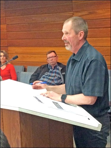 Community safety coordinator Herb Sutton and Inspector John Sutherland were among those making presentations to City Council on community safety issues and initiatives Monday night. Photos by John Cairns