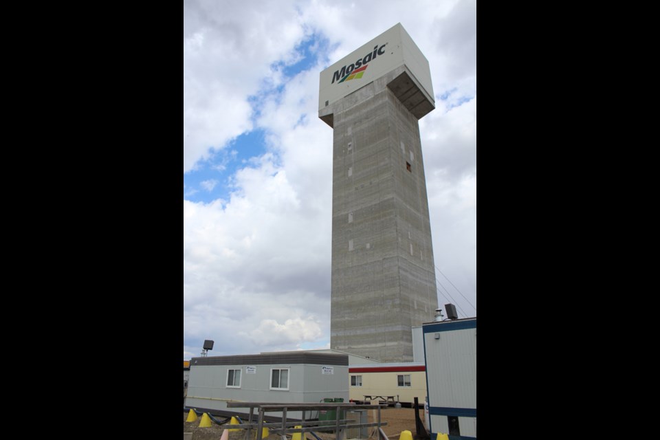 The headframe of the north shaft is the tallest structure between Winnipeg and Calgary at 374 feet.