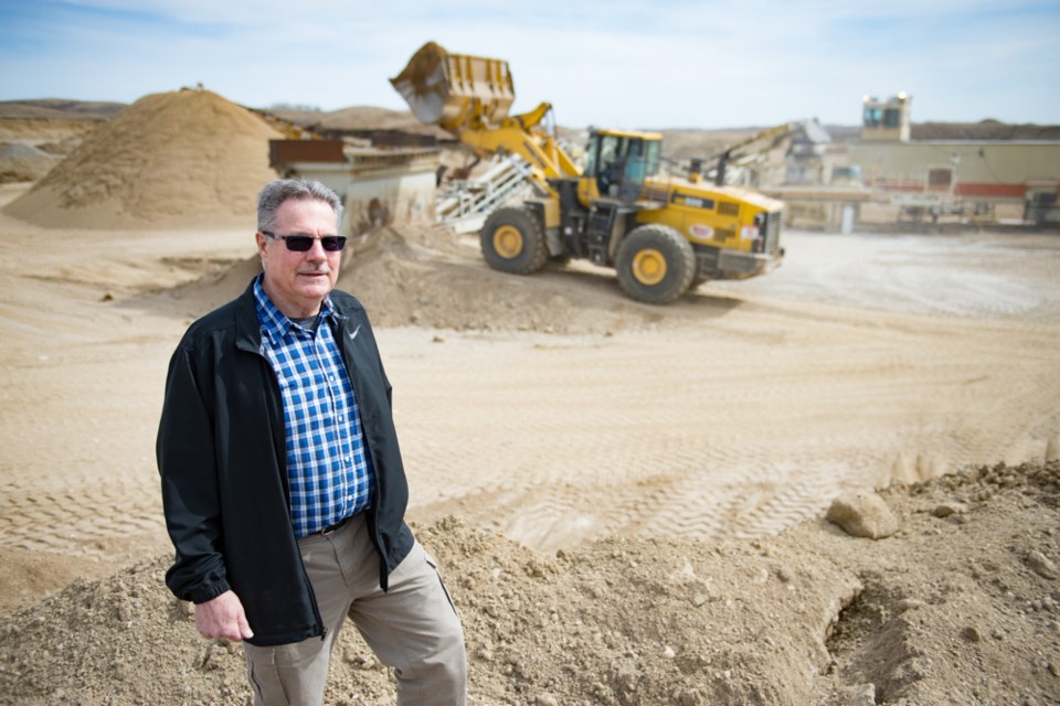W.H. Coderre & Sons Construction Ltd.’s principal gravel pit is the Bell Pit, north of Forget. Del Coderre, seen here, runs the business with his brothers Randy and Kim.