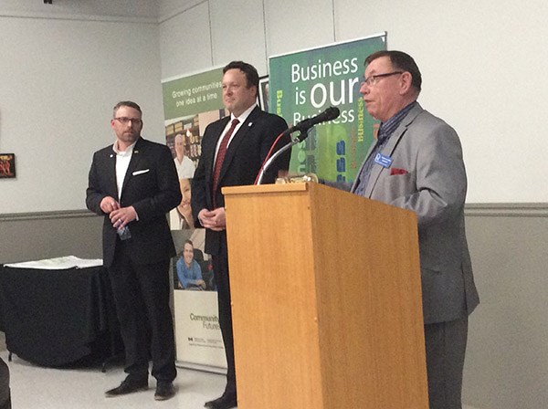 Mayor Ryan Bater of North Battleford and Mayor Ames Leslie of Battleford, both classmates at NBCHS y