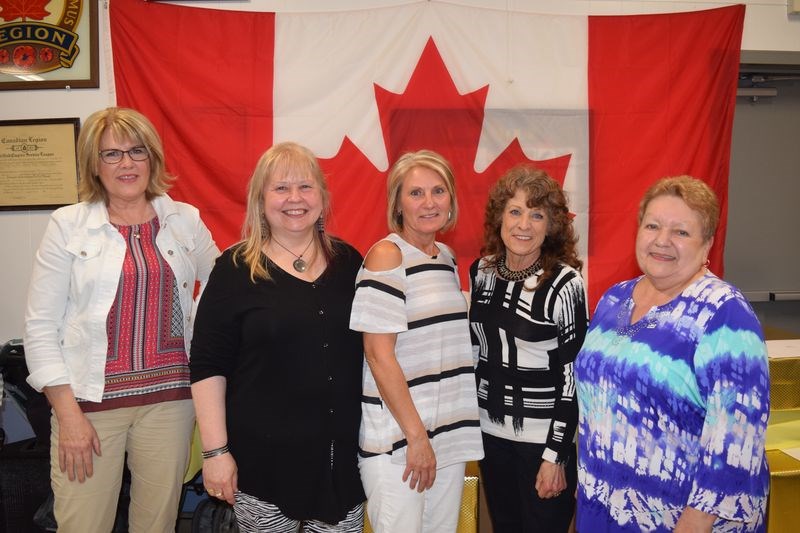Honoured on the occasion of their retirement from positions with the Sunrise Health Region at Kamsack during a reception last week, from left, were: Laurie Leis, Linda Barisoff, Elizabeth Danyluk, Caroline Clark and Laverne Swetlikoff.